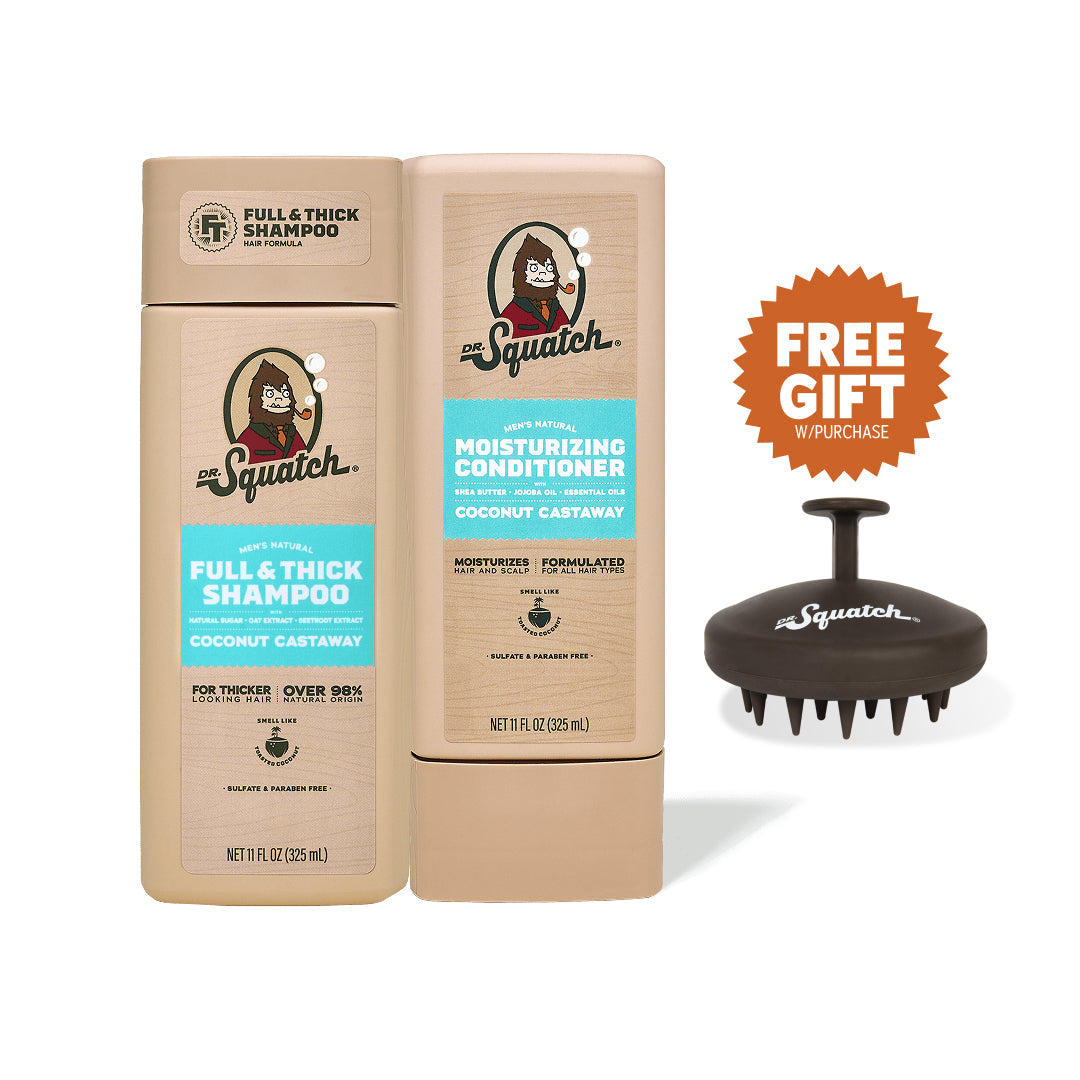 Dr. Squatch Hair Care Kit + Free Scalp Scrubber | Full & Thick Shampoo | Moisturizing Conditioner | Natural Products for Men - Daily Set